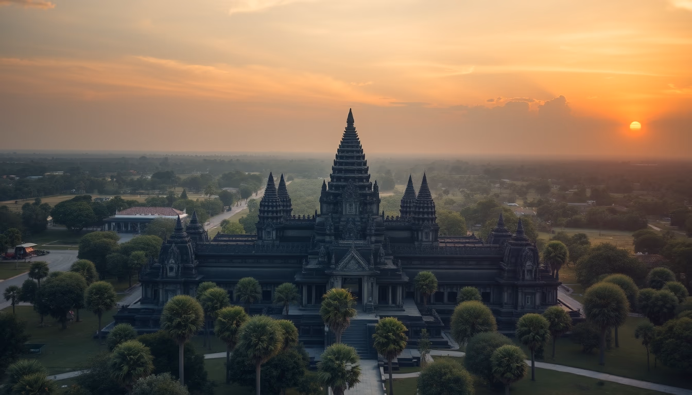 angkor wat sunrise temple in editorial style