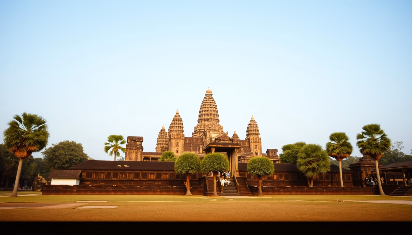 angkor wat sunrise temple in editorial style