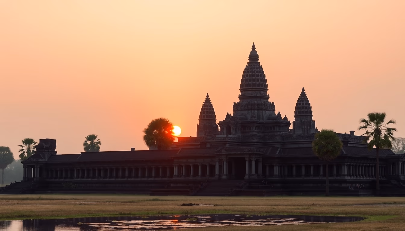 angkor wat temple sunrise in editorial style