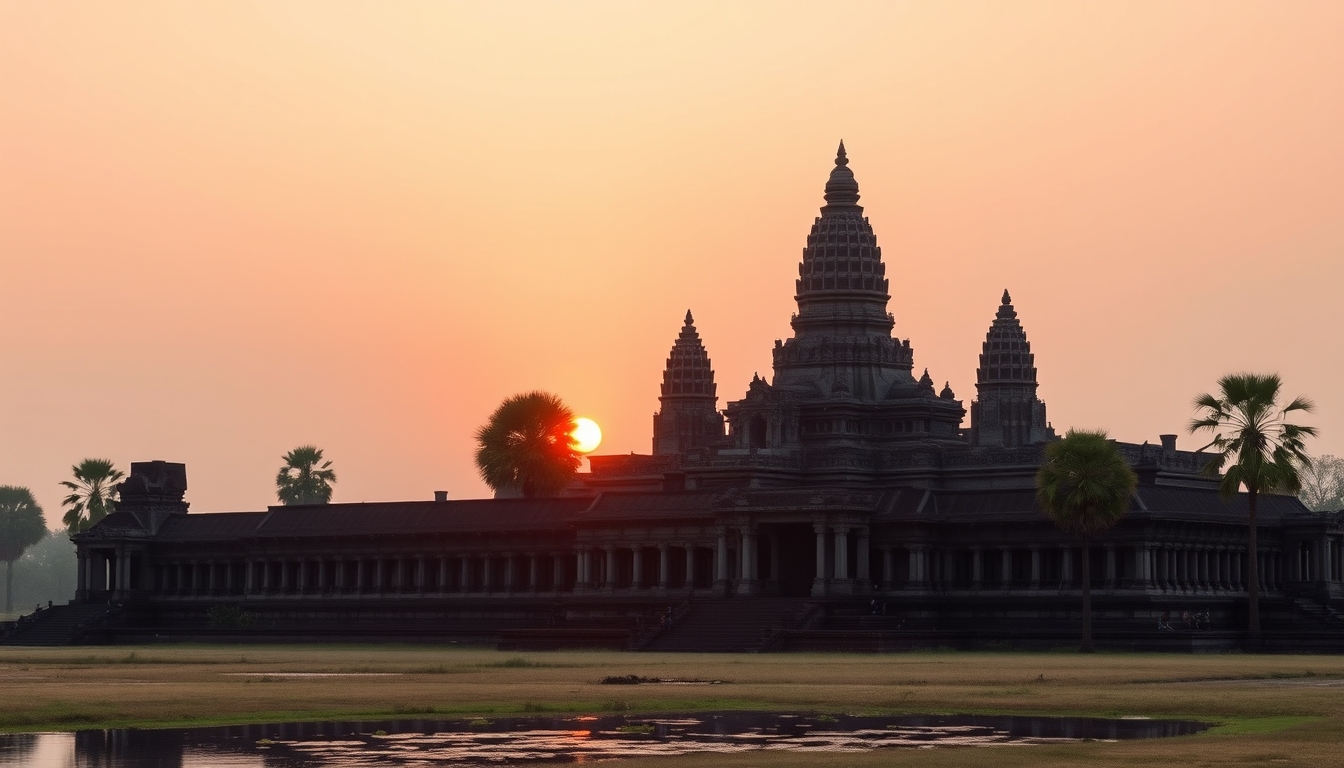 angkor wat temple sunrise in editorial style
