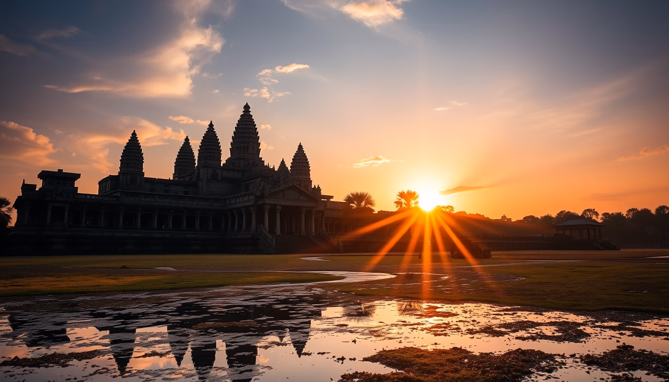 Angkor wat temple sunrise em estilo editorial
