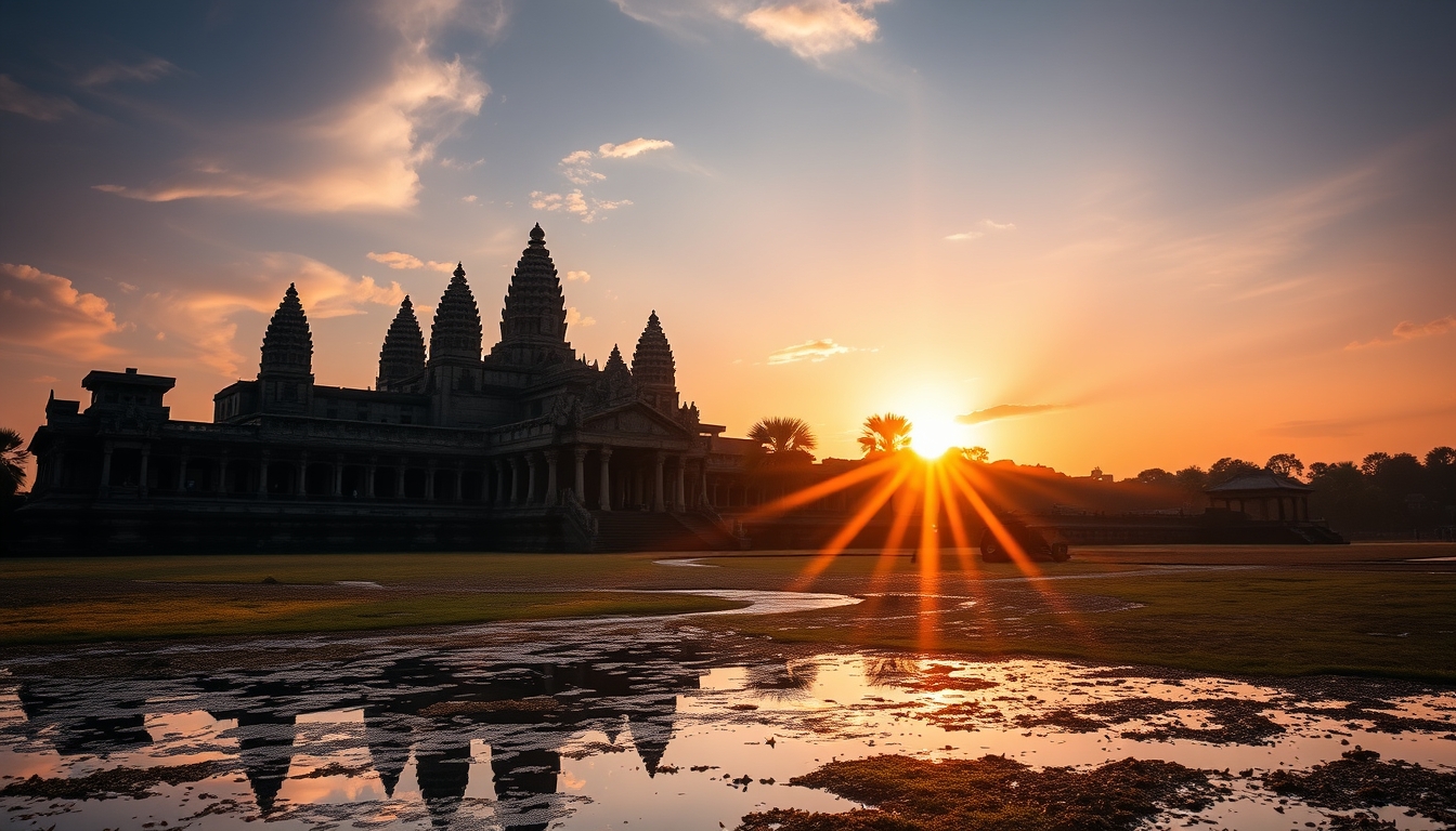 angkor wat temple sunrise in editorial style