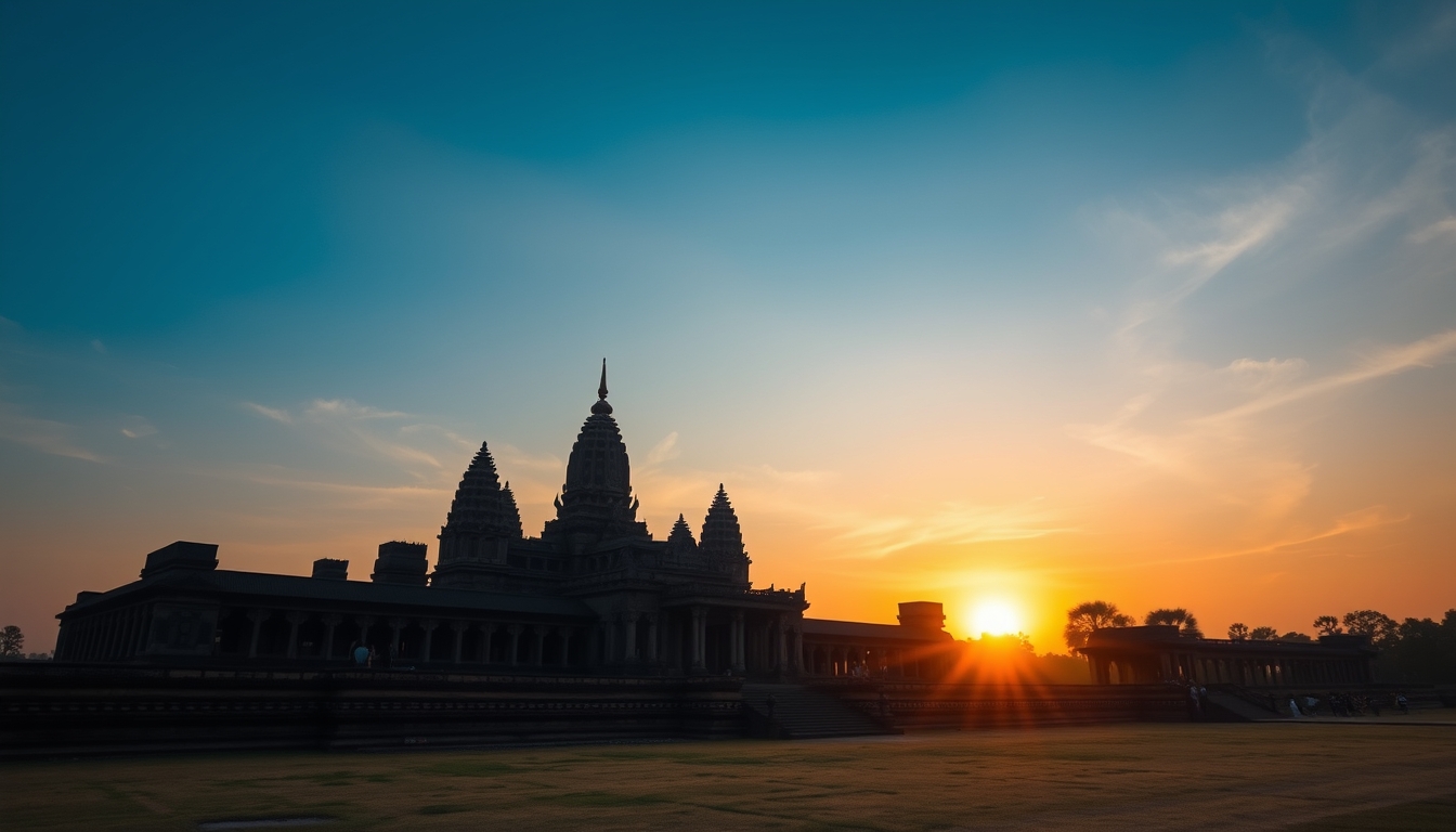 angkor wat temple sunrise in editorial style