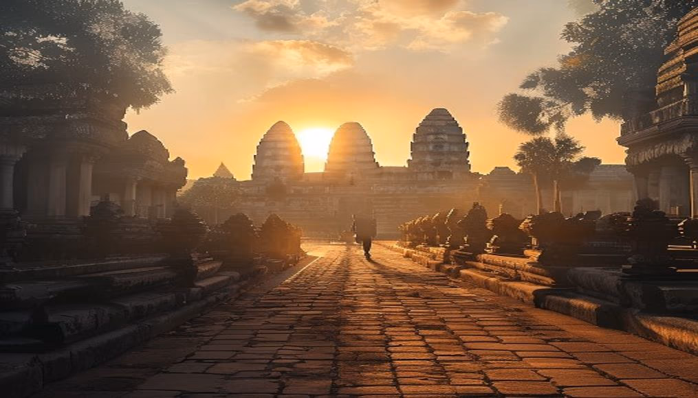 angkor wat temple sunrise in editorial style