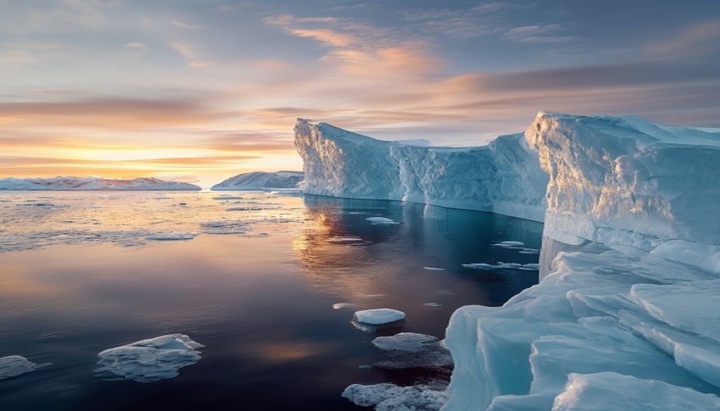 antarctic ice shelf in editorial style