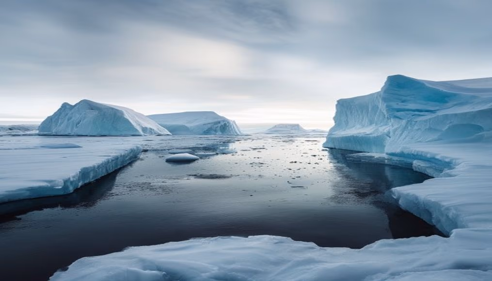 antarctic ice shelf in editorial style