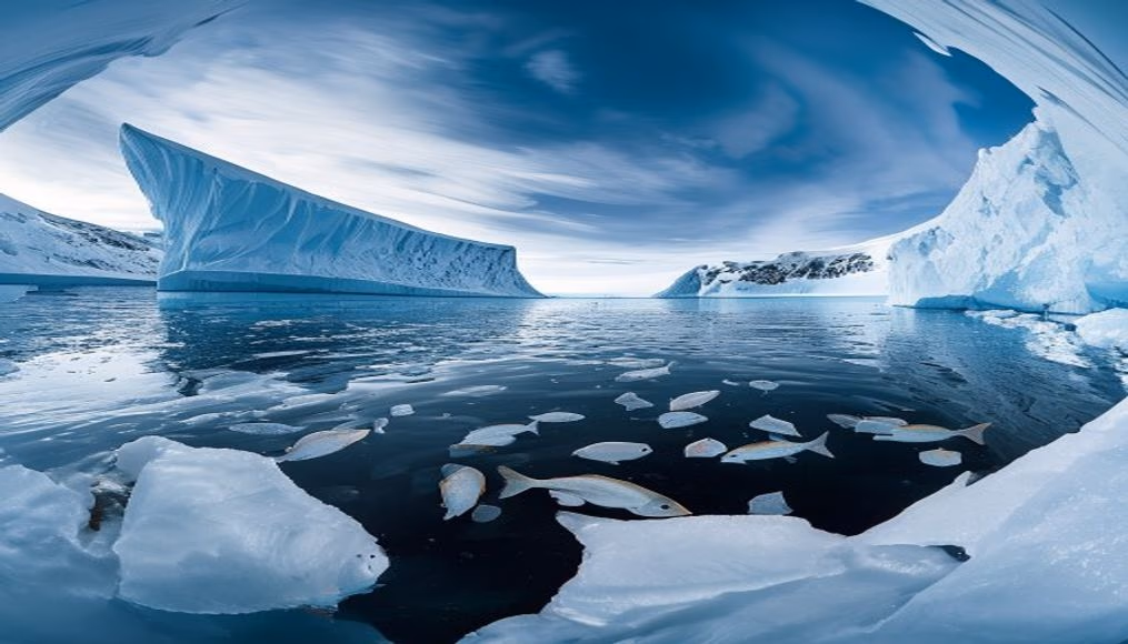 antarctic ice shelf in editorial style