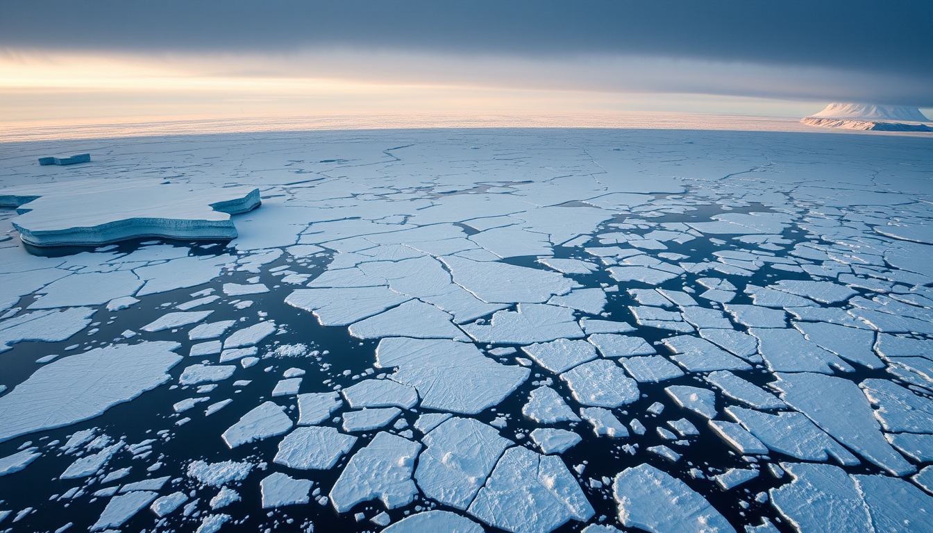 antarctica ice shelf aerial in editorial style