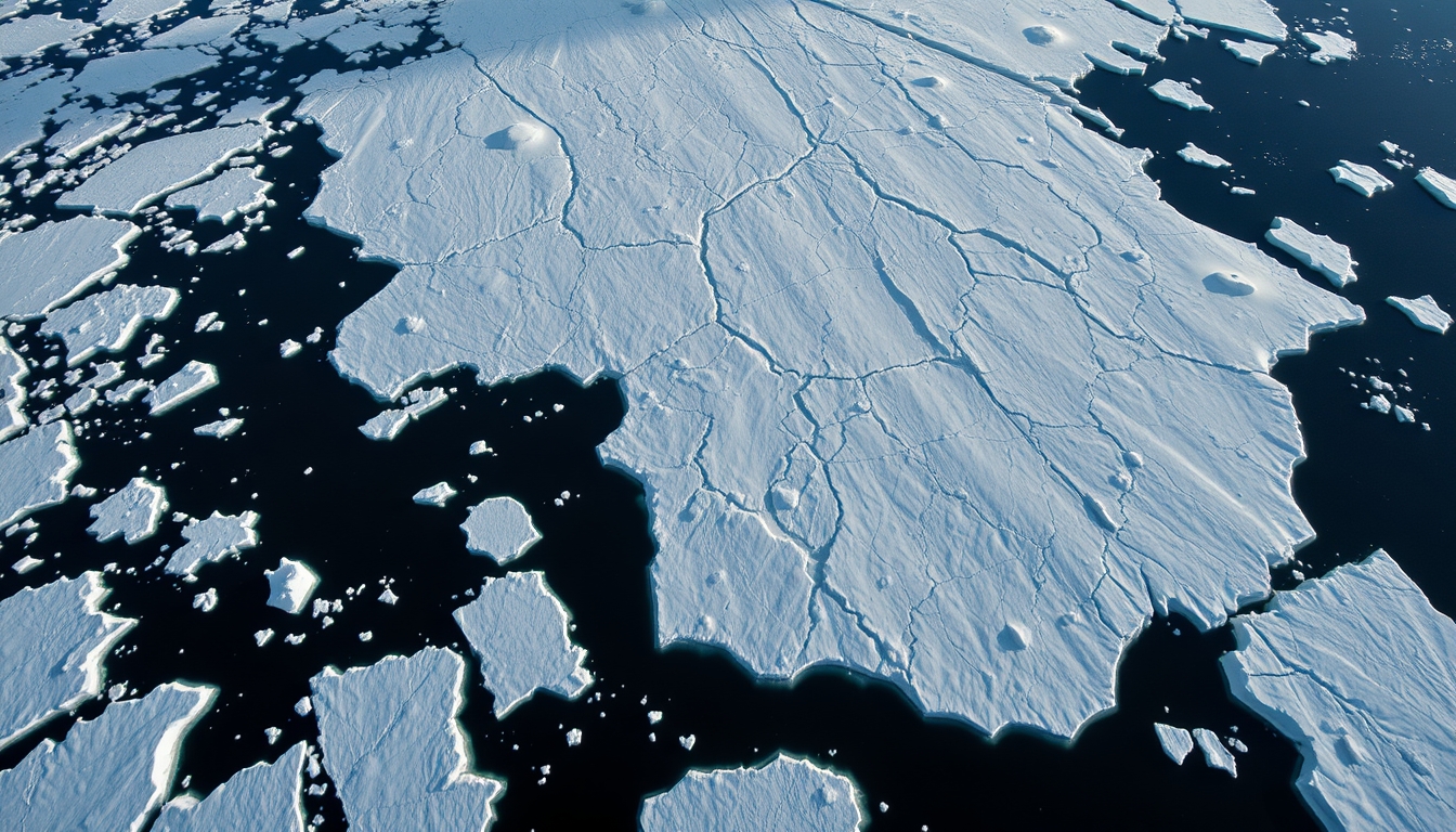 antarctica ice shelf aerial in editorial style