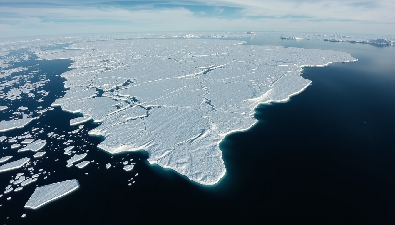antarctica ice shelf aerial in editorial style