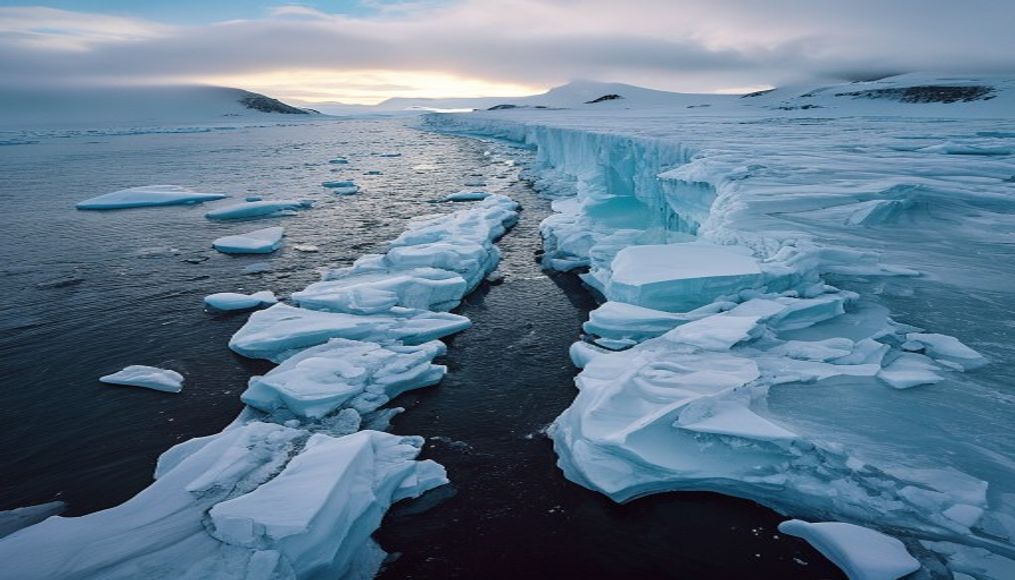 antarctica ice shelf aerial in editorial style