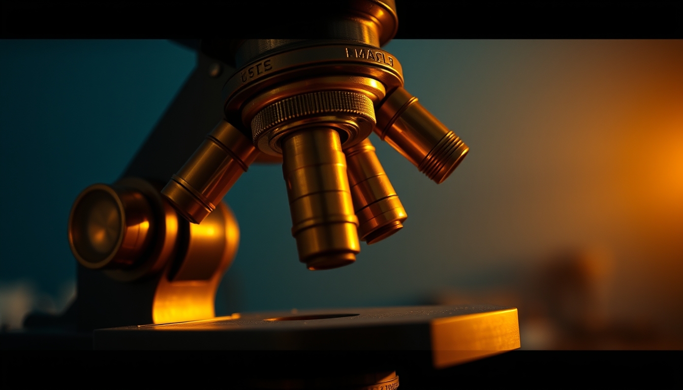 antique microscope brass in editorial style