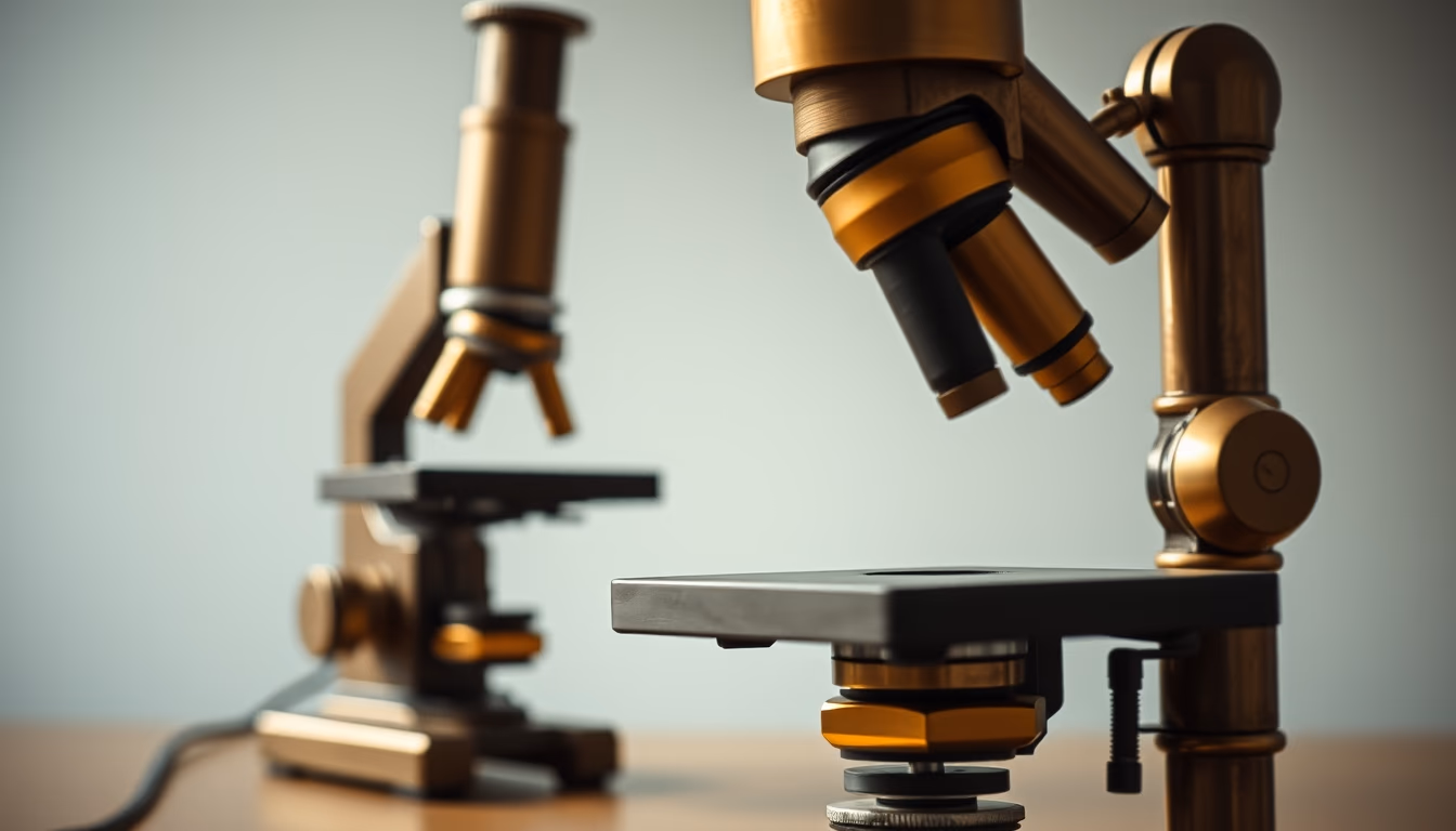 antique microscope brass in editorial style