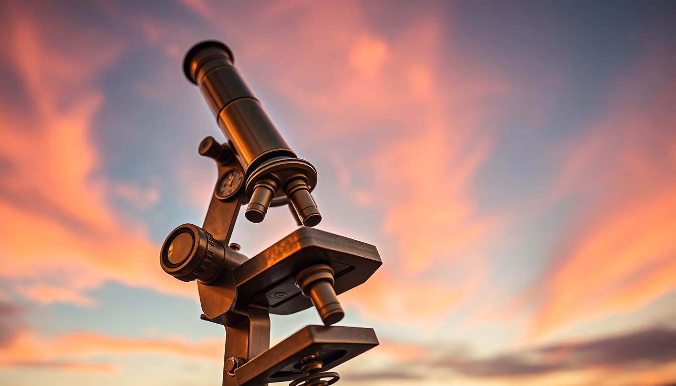 antique microscope brass in editorial style