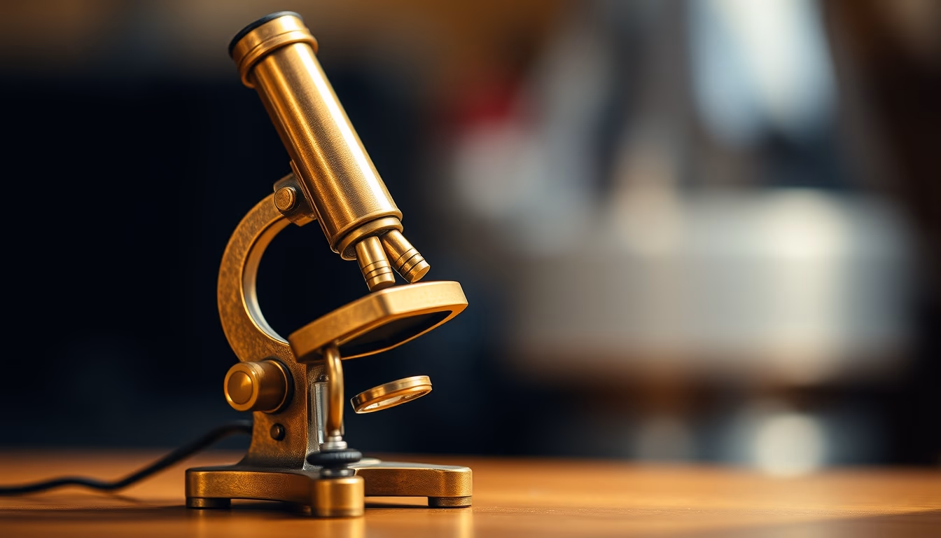 antique microscope brass in editorial style