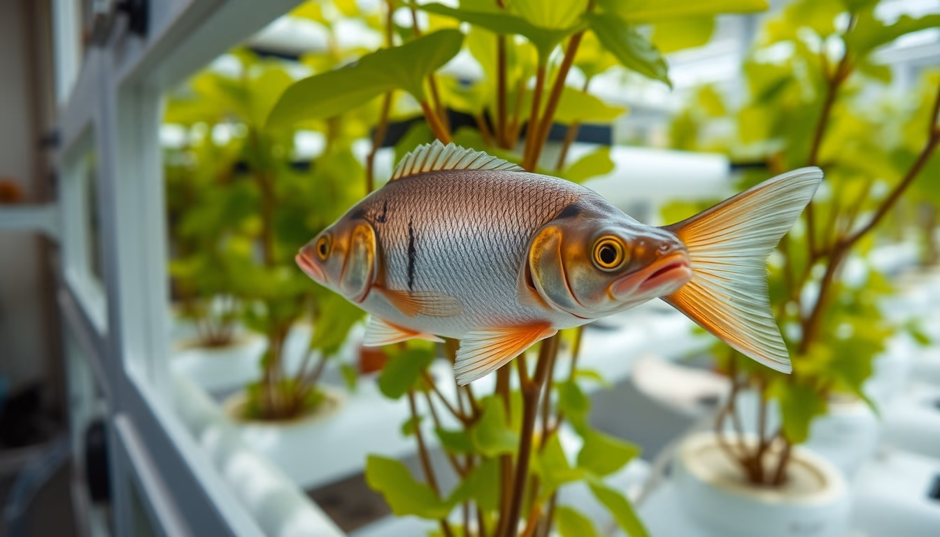 aquaponics system fish in editorial style