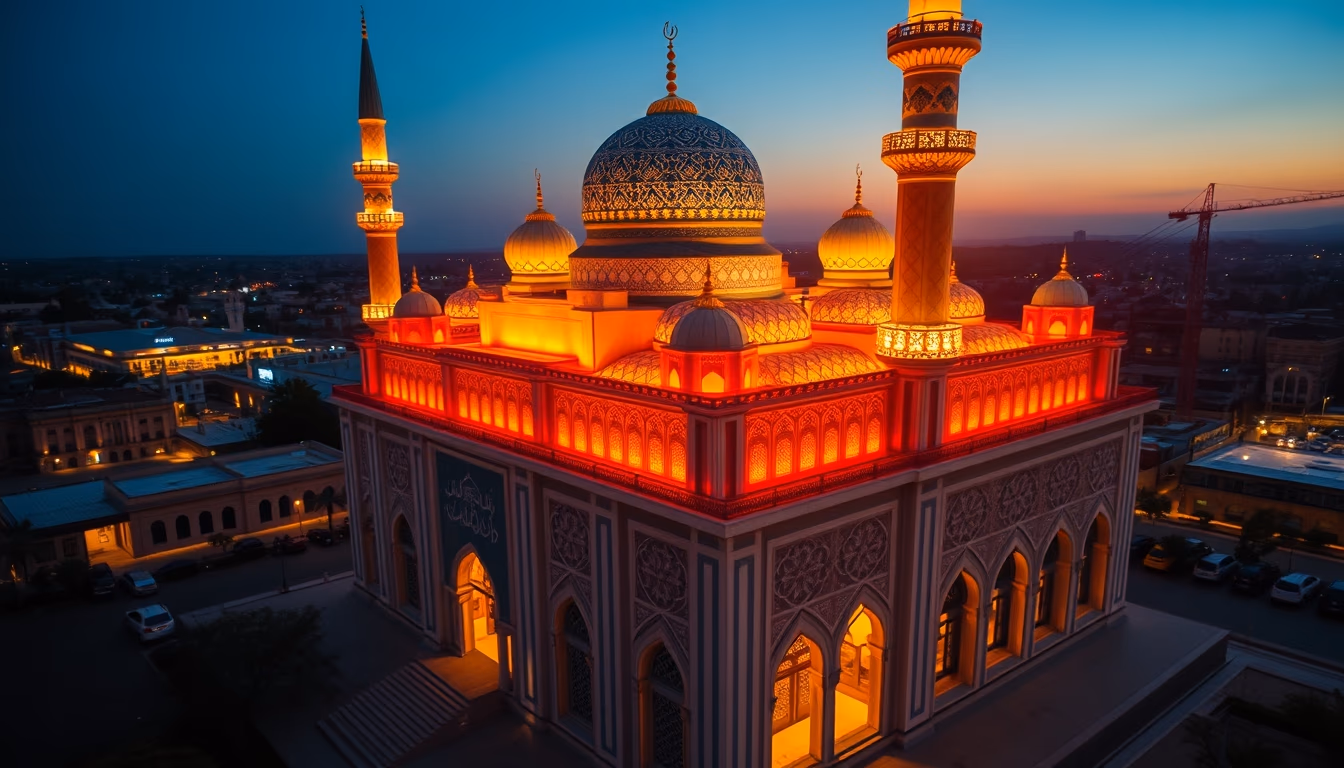 arabic calligraphy mosque in editorial style