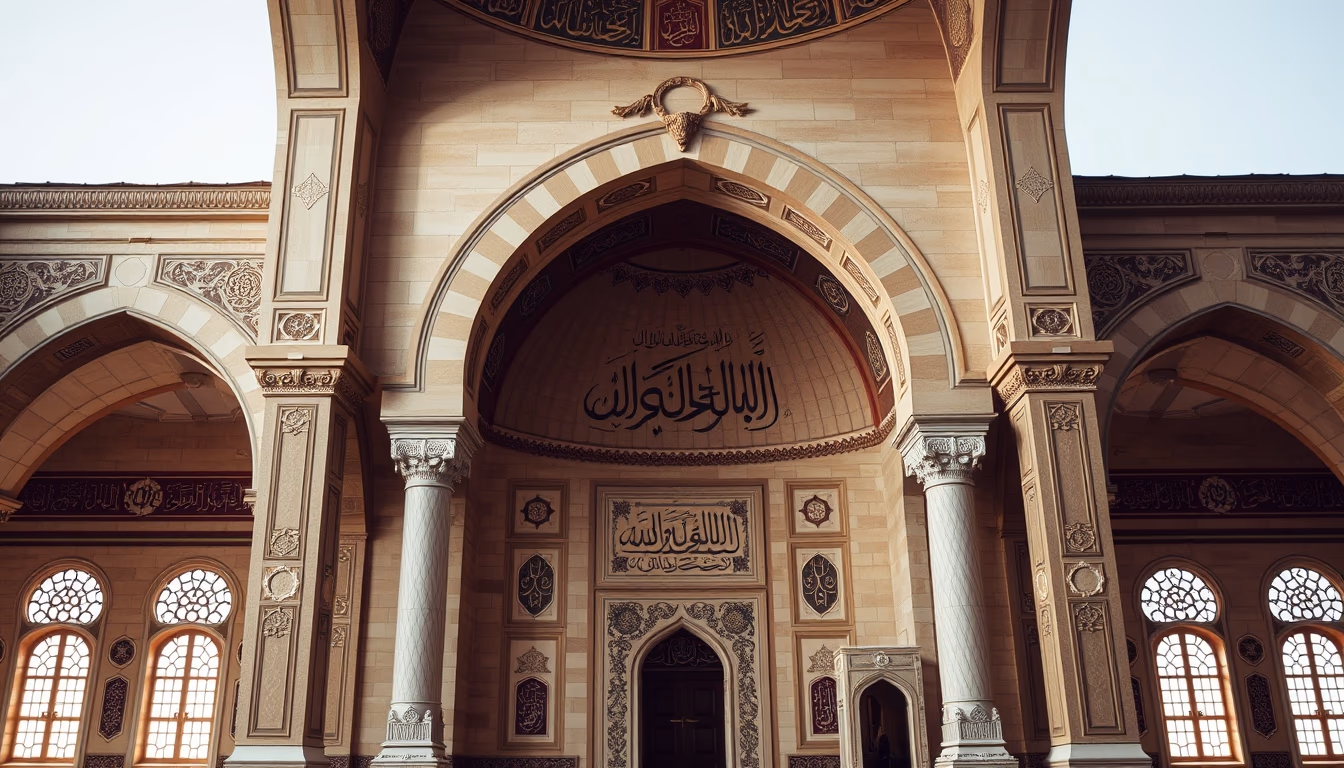 arabic calligraphy mosque in editorial style