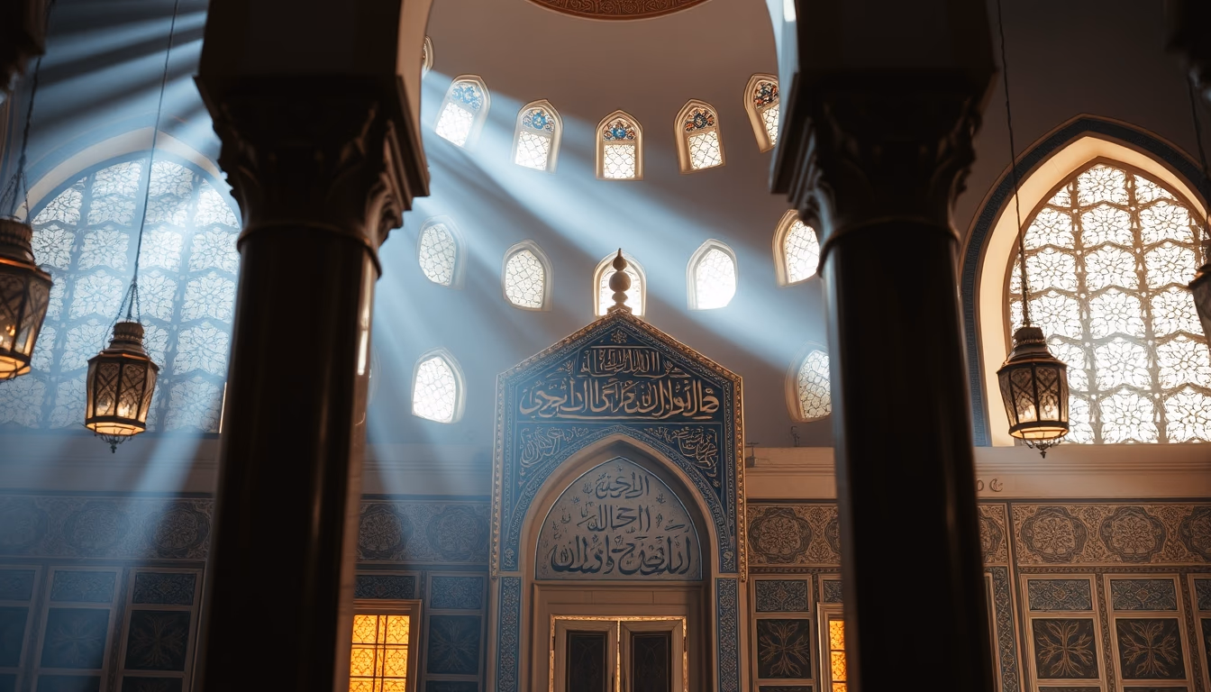 arabic calligraphy mosque in editorial style