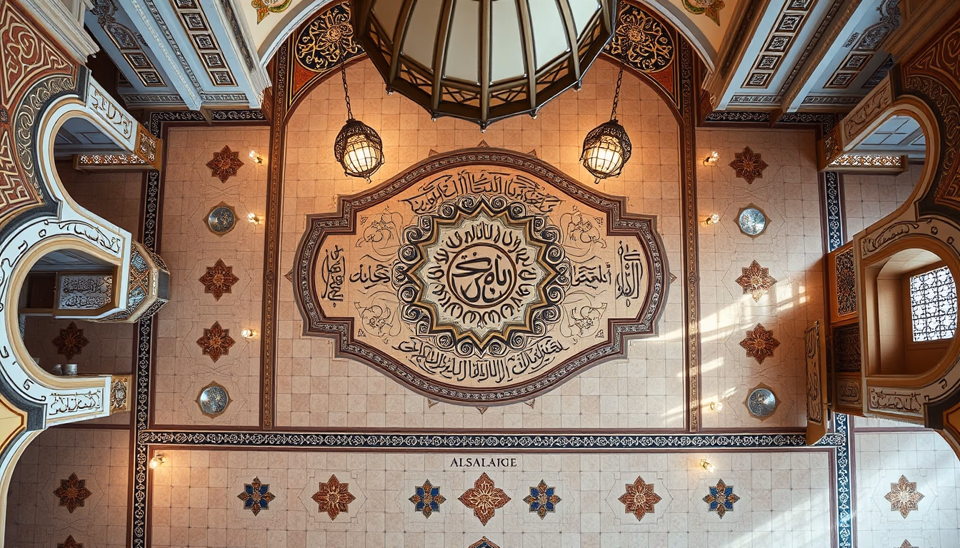 arabic calligraphy mosque in editorial style