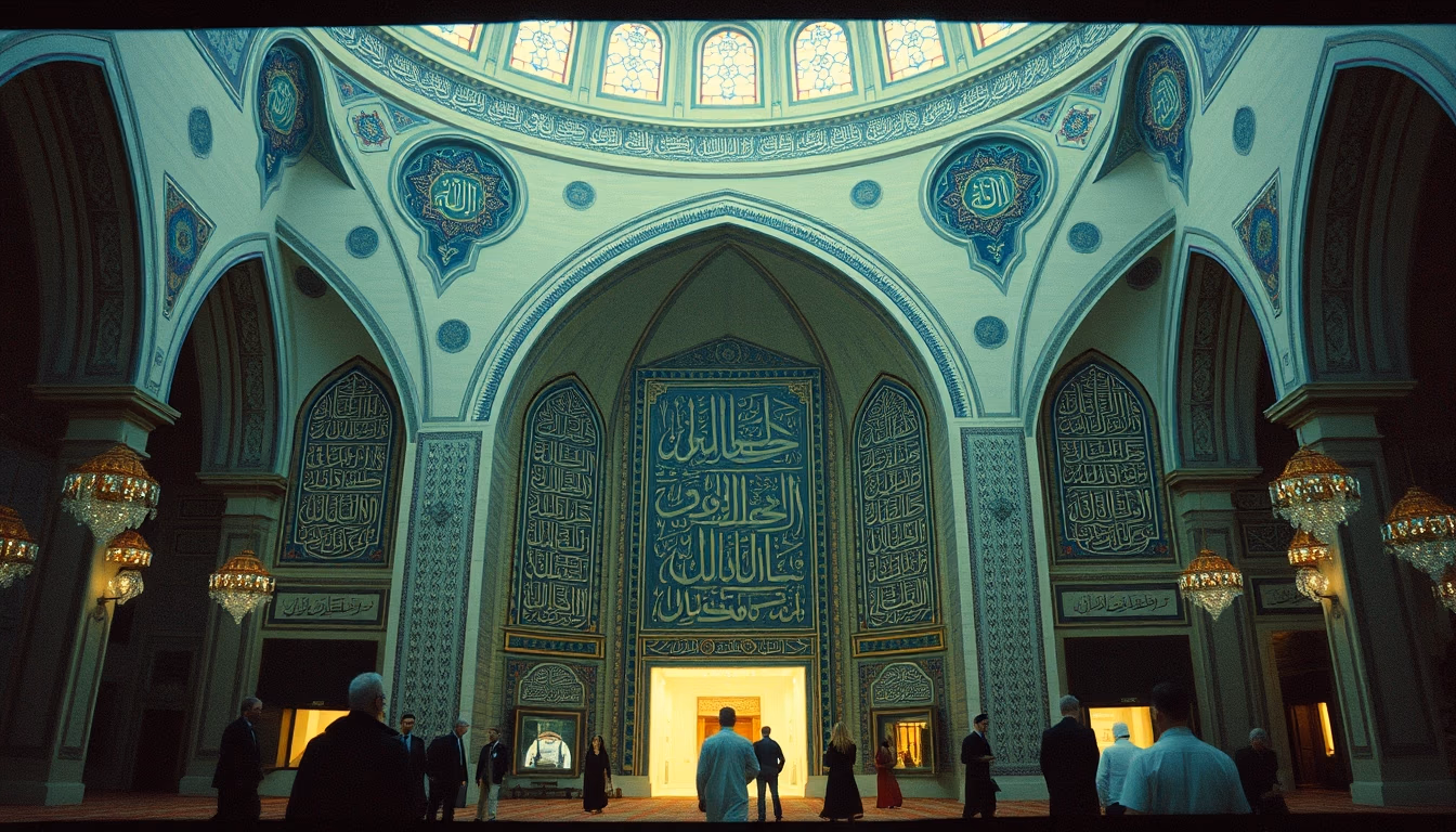 arabic calligraphy mosque in editorial style