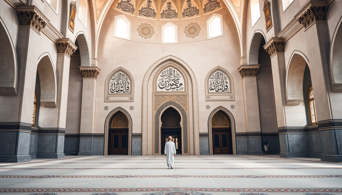 arabic calligraphy mosque in editorial style