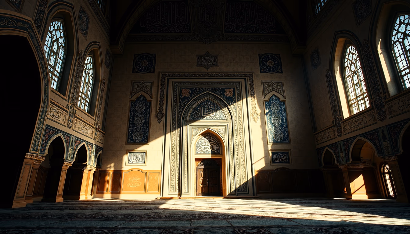 arabic calligraphy mosque in editorial style