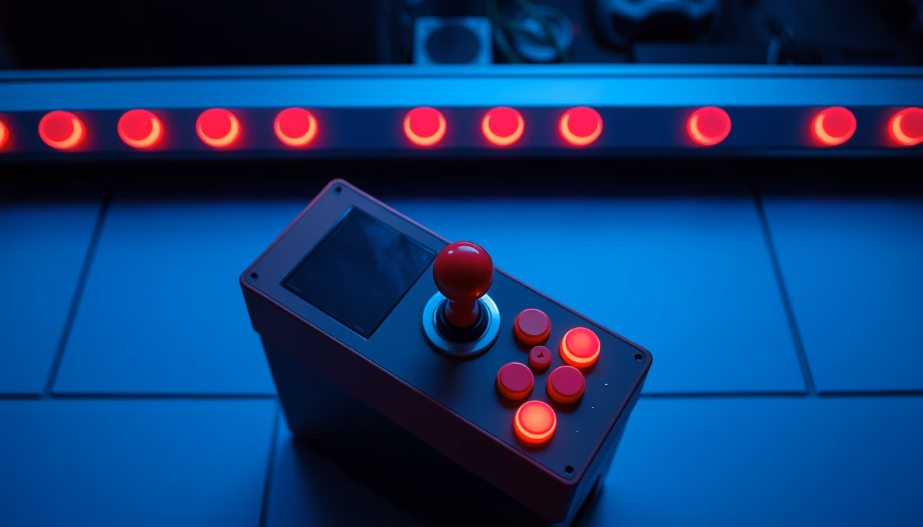 arcade joystick red in editorial style