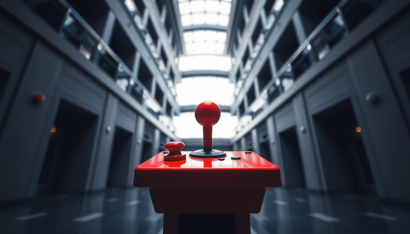 arcade joystick red in editorial style