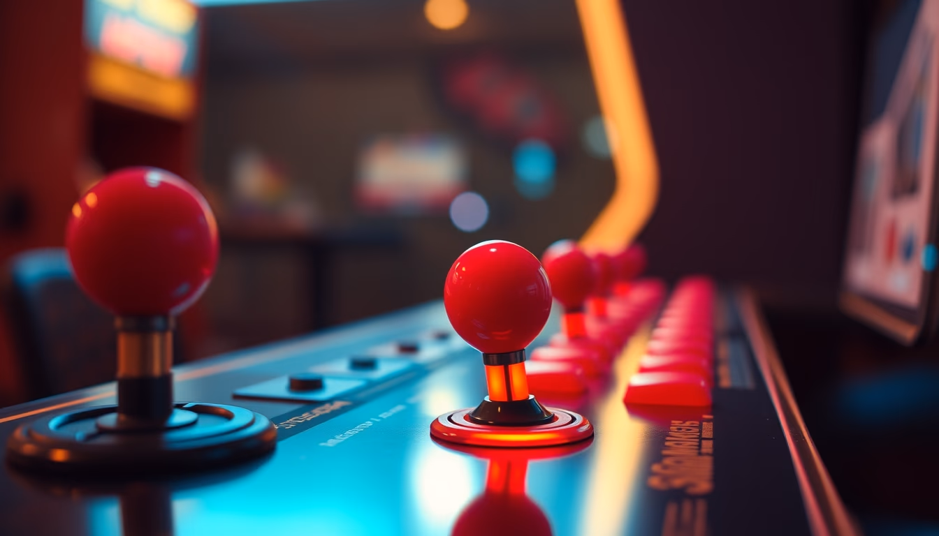 arcade joystick red in editorial style