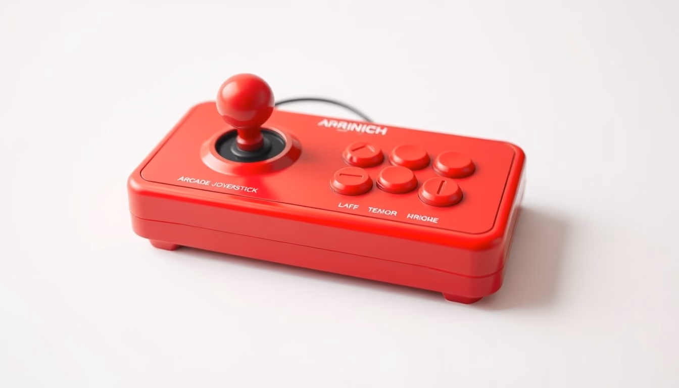 arcade joystick red in editorial style