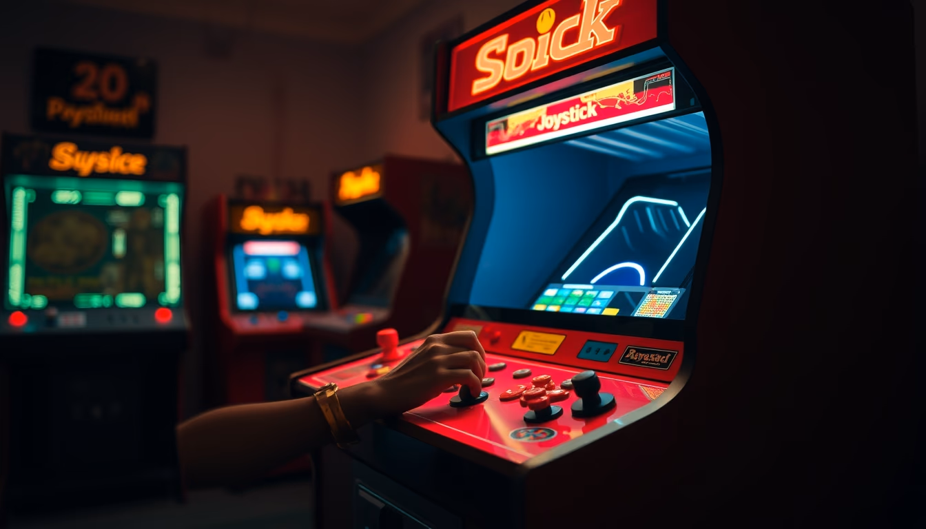 arcade joystick red in editorial style