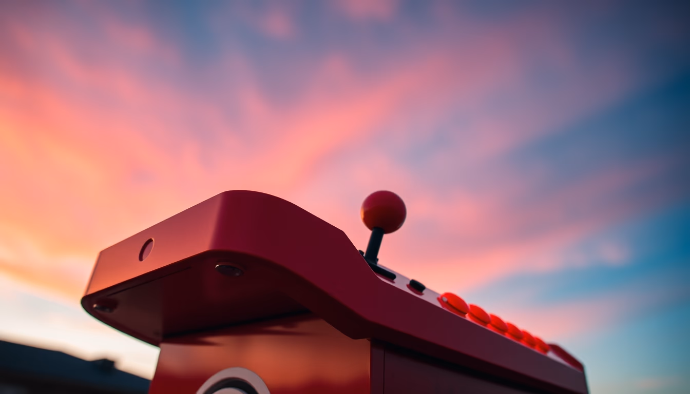 arcade joystick red in editorial style