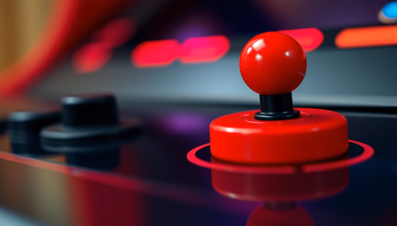 arcade joystick red in editorial style