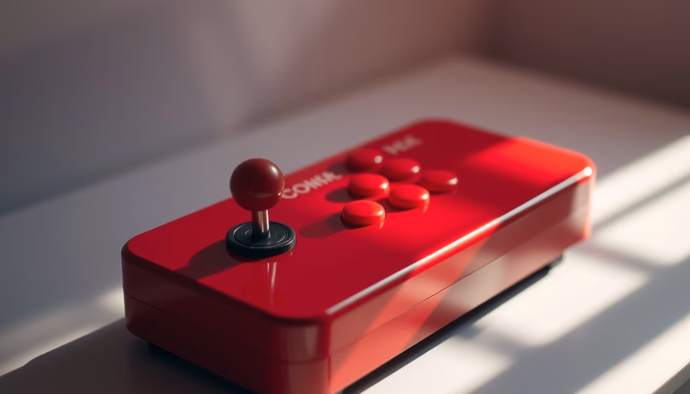 arcade joystick red in editorial style