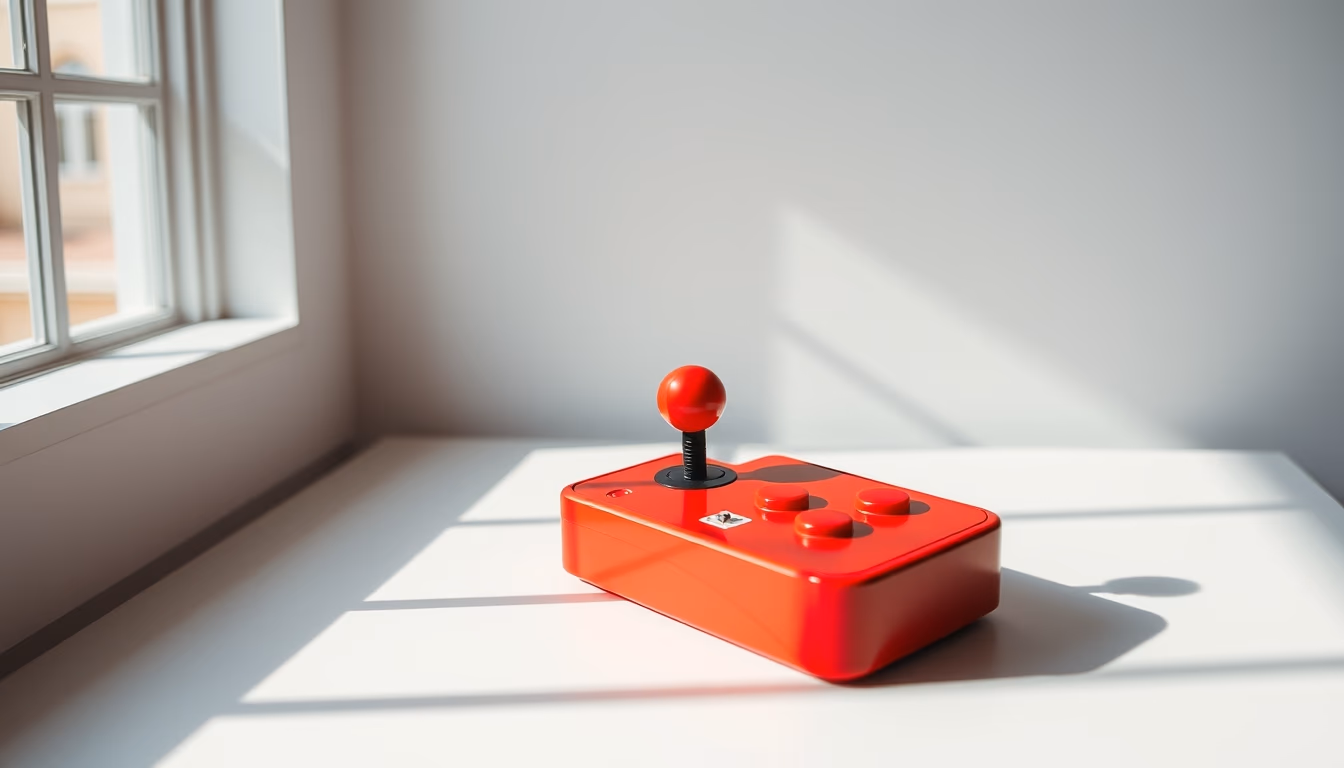 arcade joystick red in editorial style