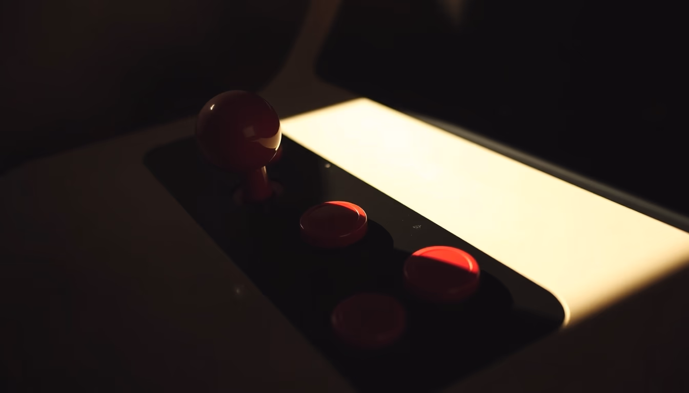 arcade joystick red in editorial style