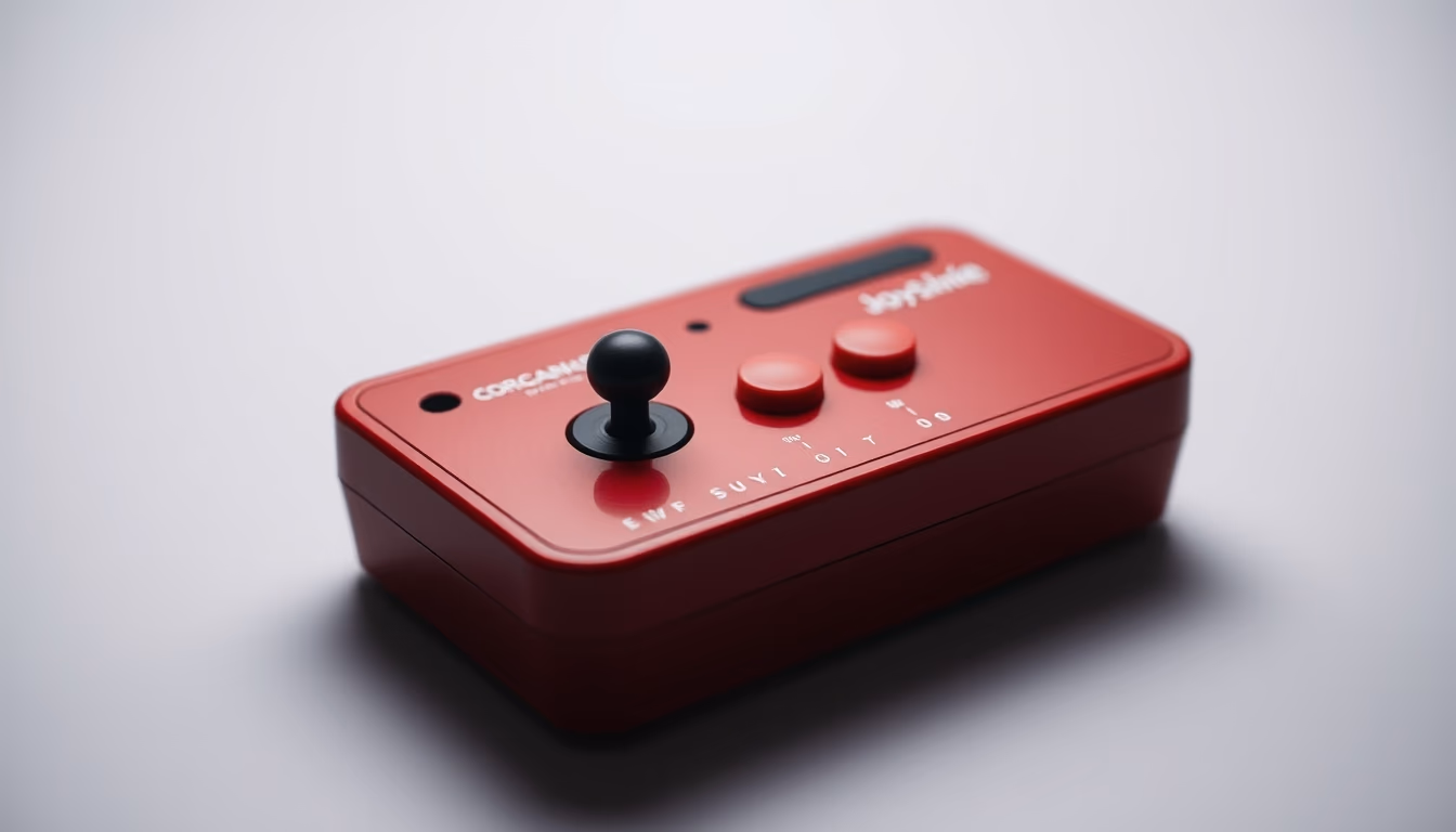 arcade joystick red in editorial style