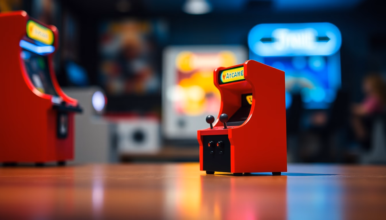 arcade joystick red in editorial style