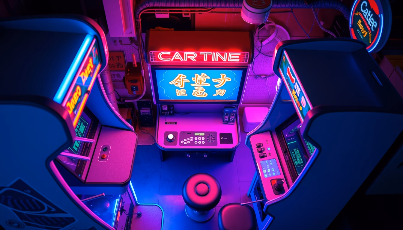 arcade machine retro neon in editorial style