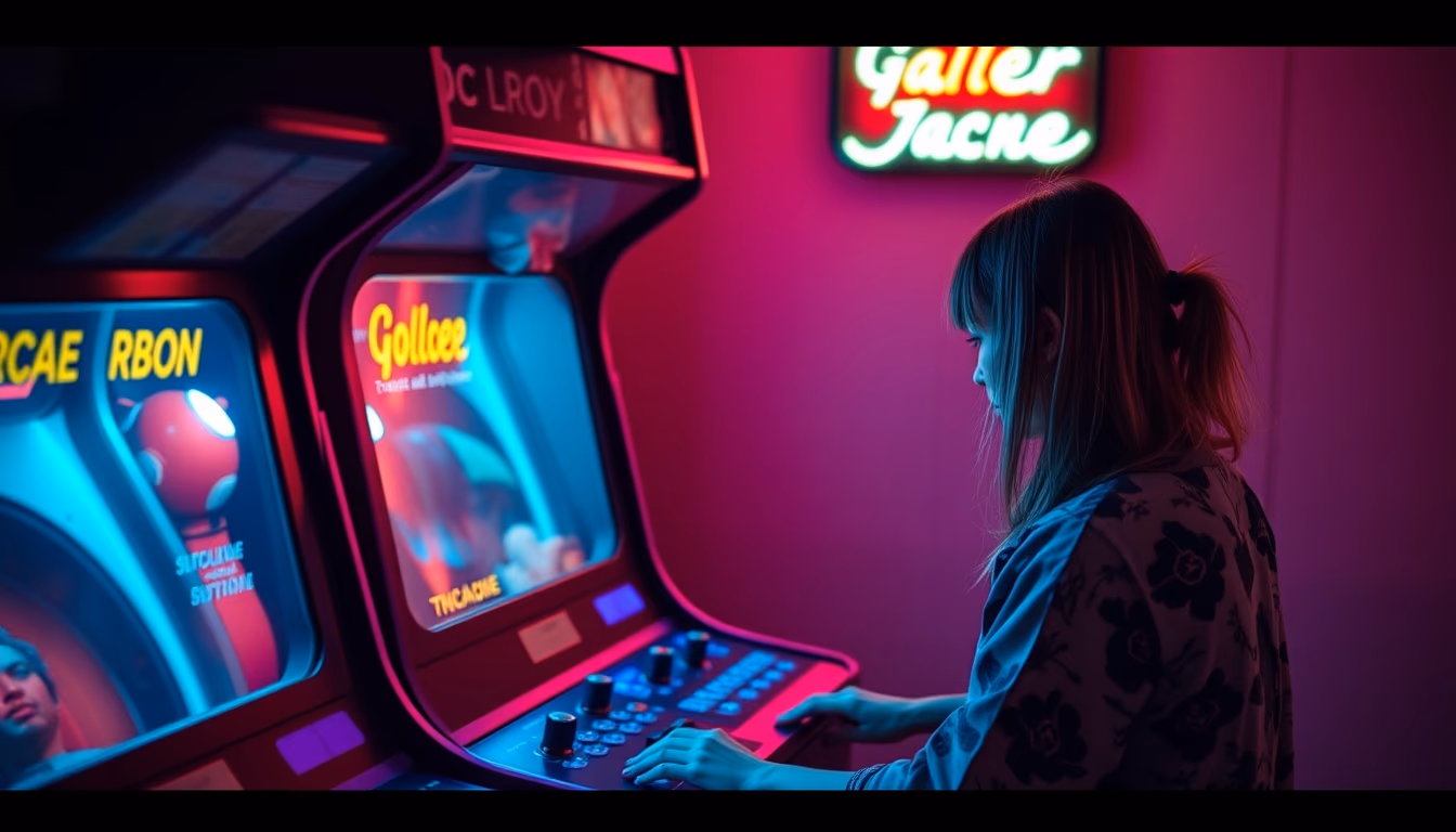 arcade machine retro neon in editorial style