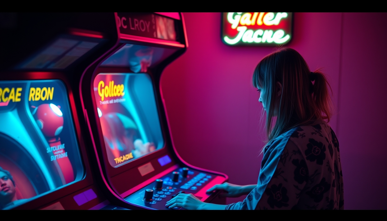 arcade machine retro neon in editorial style