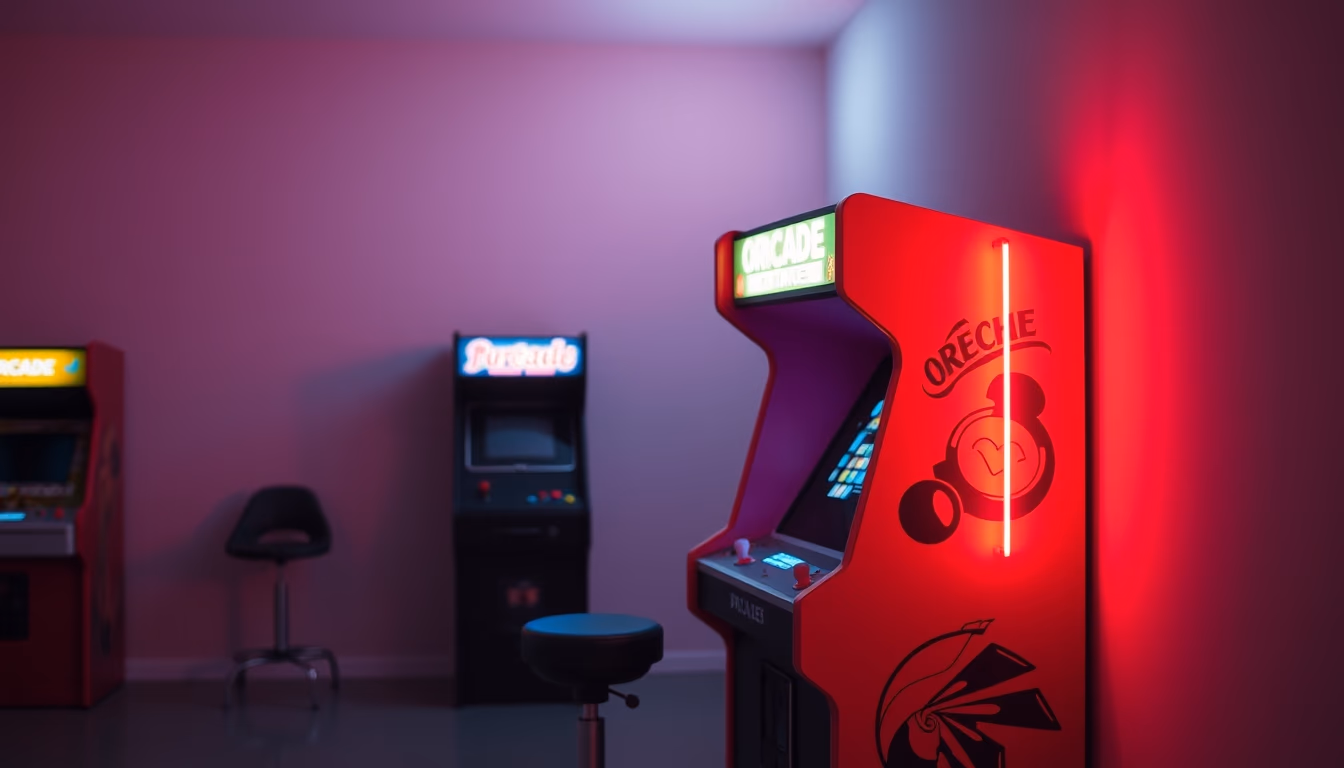 arcade machine retro neon in editorial style
