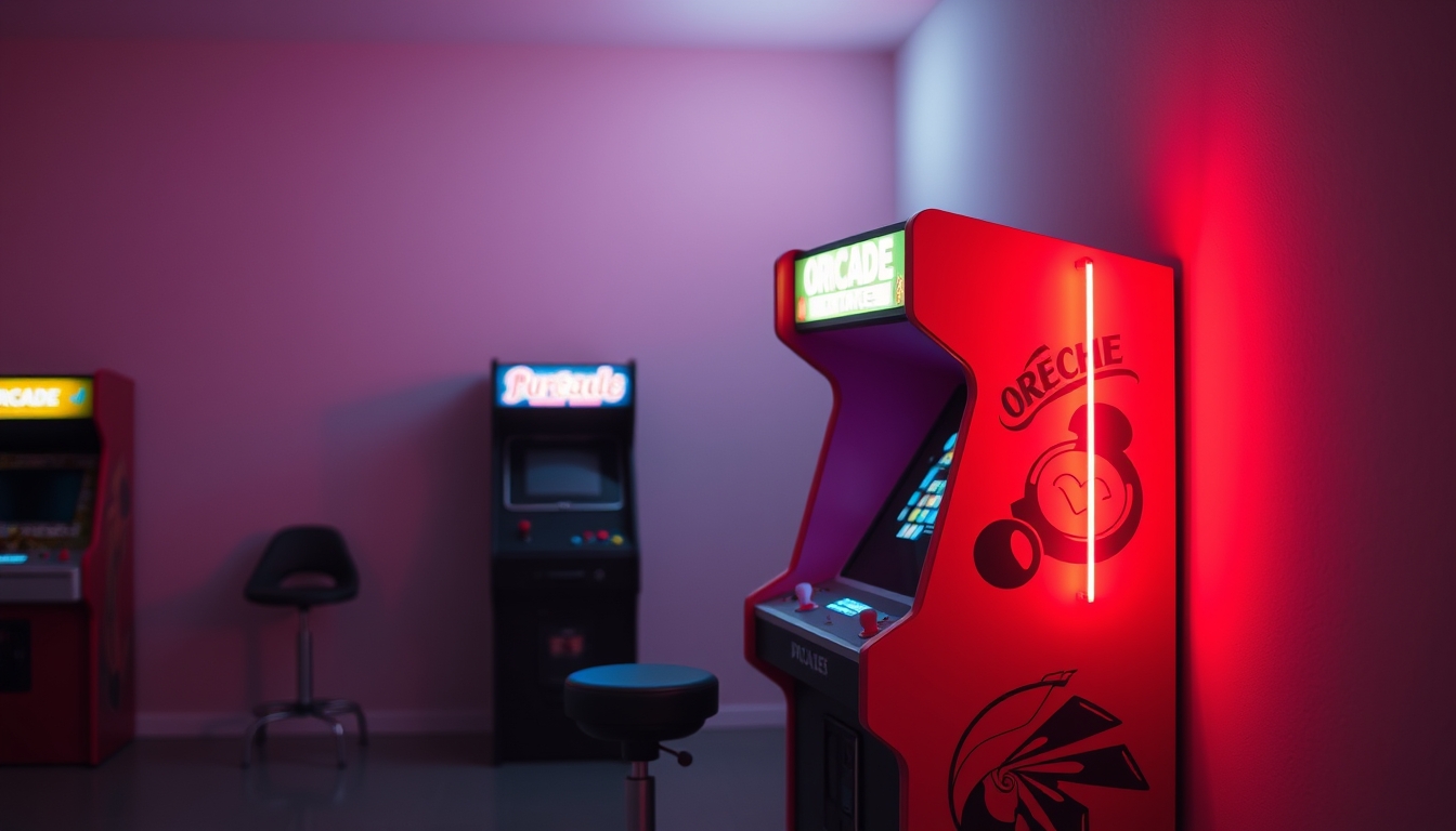 arcade machine retro neon in editorial style
