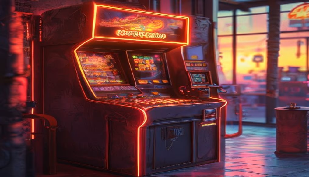 arcade machine retro neon in editorial style