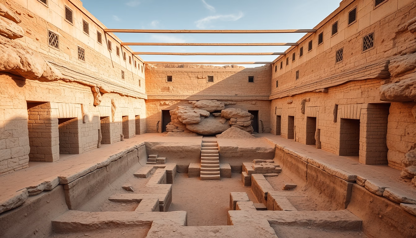 archaeological dig site in editorial style