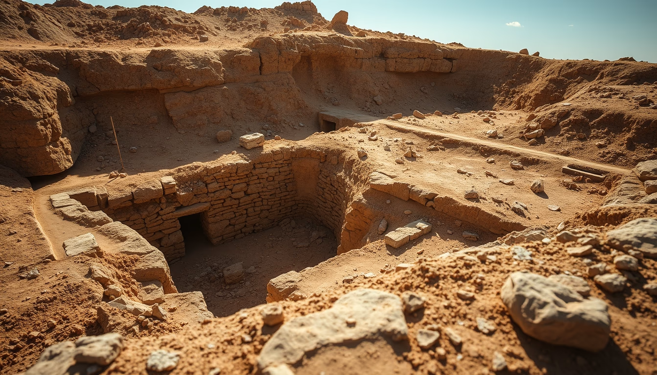 archaeological dig site in editorial style