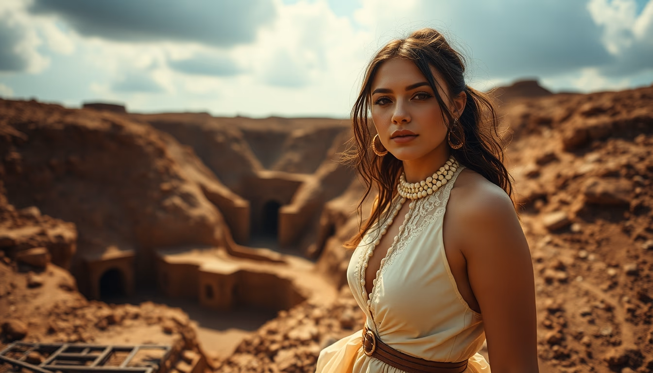 archaeological dig site in editorial style