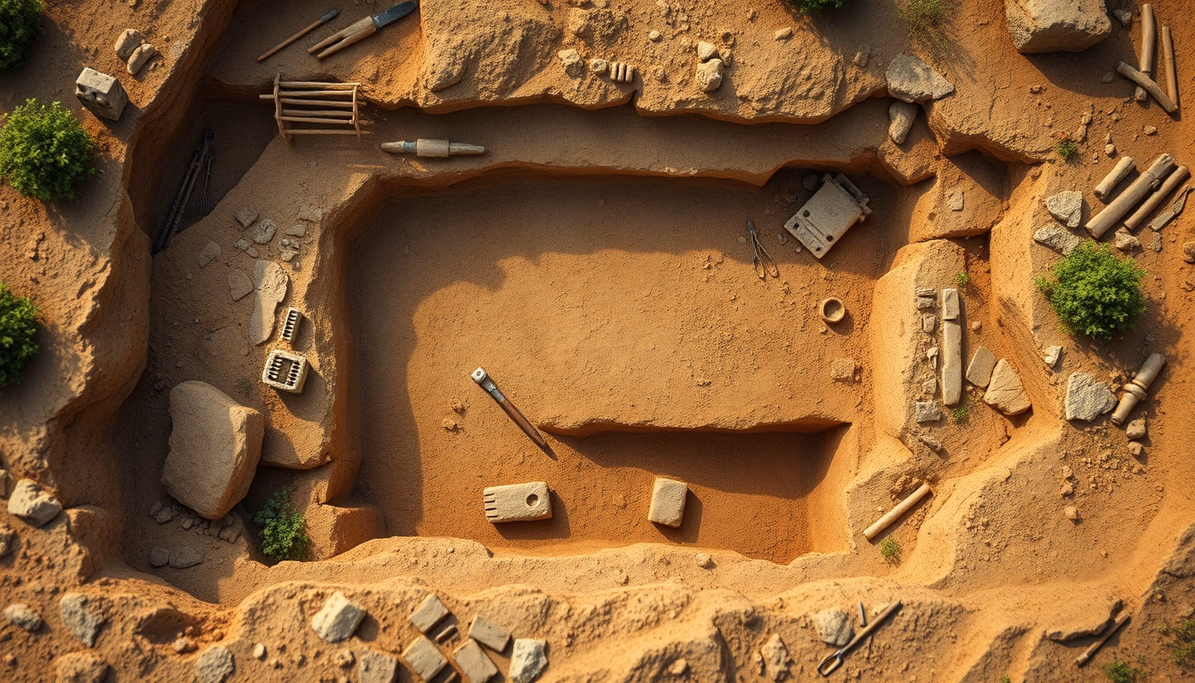 archaeological dig site in editorial style