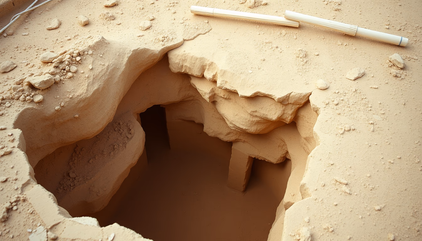 archaeological dig site in editorial style